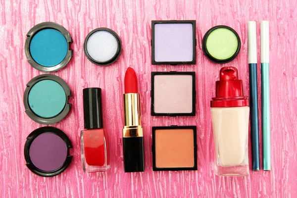 Decorative cosmetics on pink background — Stock Photo, Image