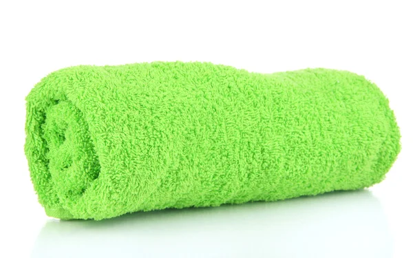 Asciugamano verde arrotolato isolato su bianco — Foto Stock