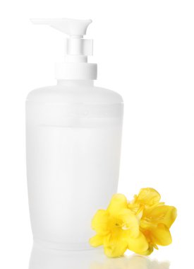 şişe ile üzerine beyaz izole sıvı sabun