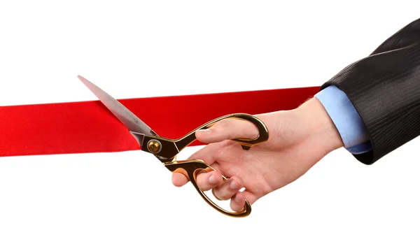 Cutting red ribbon, isolated on white — Stockfoto