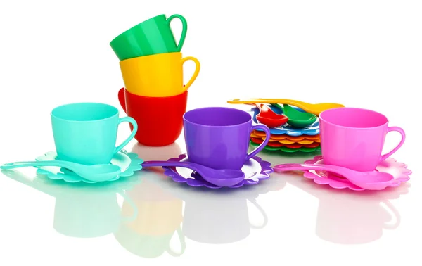 Children's plastic tableware isolated on white — Stock Photo, Image