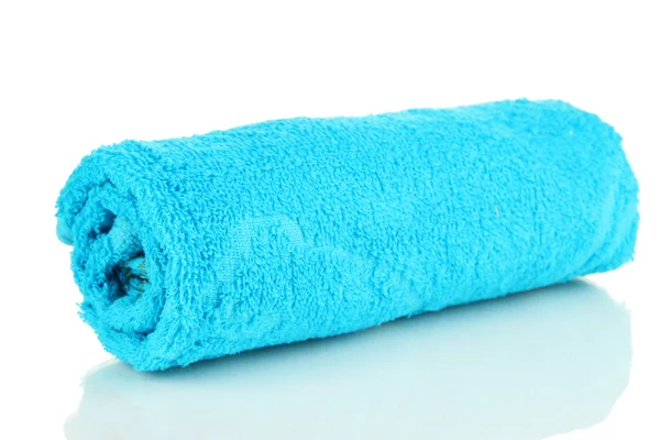 Opgerolde blauwe handdoek geïsoleerd op wit — Stockfoto
