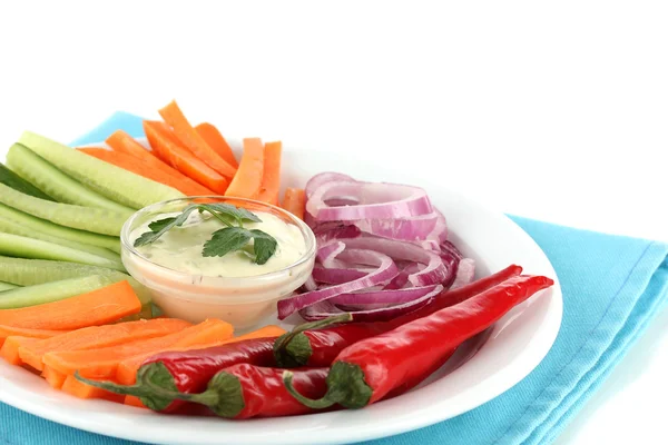 Bukiet warzyw surowych laski w płycie na białym tle — Zdjęcie stockowe