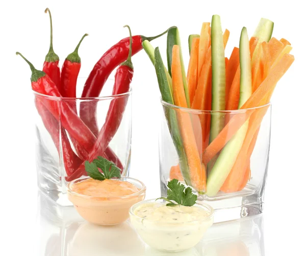 Assorted raw vegetables sticks isolated on white — Stock Photo, Image