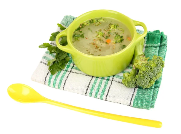 Sopa de dieta con verduras en sartén aislada sobre blanco — Foto de Stock