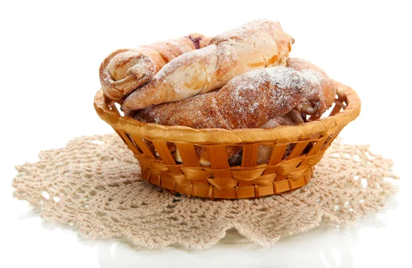 Taste croissants in basket isolated on whit — Stock Photo, Image