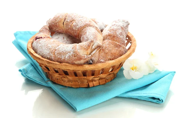 Taste croissants in basket isolated on whit — Stock Photo, Image