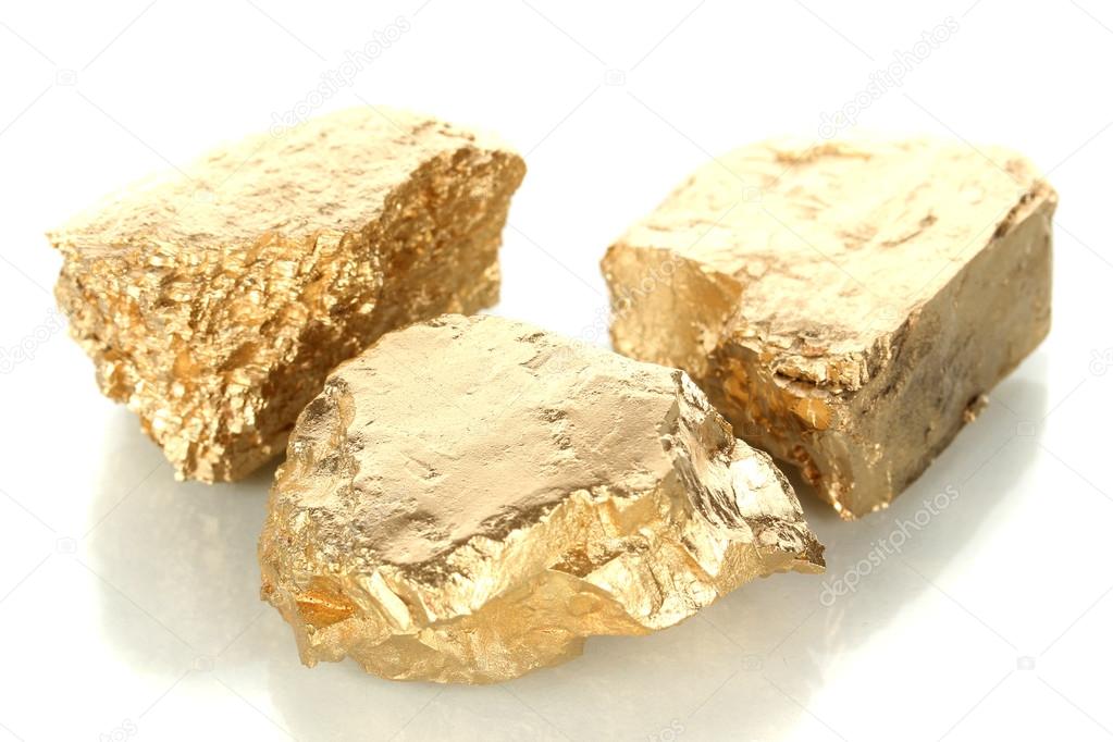 Golden nuggets isolated on white