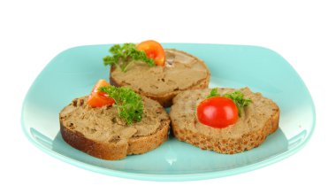 pate üzerinde beyaz izole renkli plaka üzerinde kızarmış ekmek