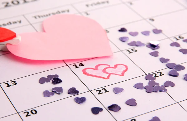 Notas sobre o calendário (dia dos namorados), close-up — Fotografia de Stock