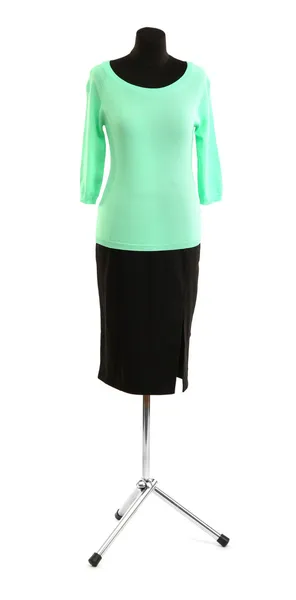 Turquoise blouse en zwarte rok op etalagepop geïsoleerd op wit — Stockfoto