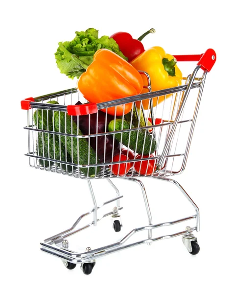 Fresh vegetables in trolley isolated on white — Stock Photo, Image