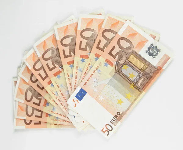 在一张白纸被隔绝的欧元纸币 — 图库照片