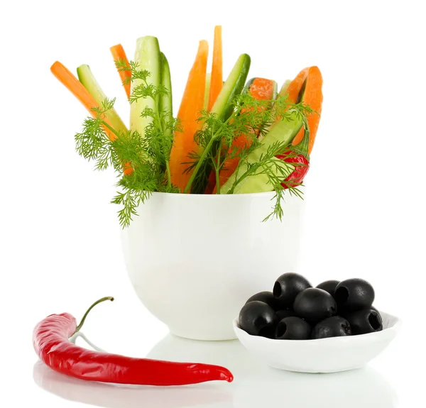 Assorted raw vegetables sticks isolated on white — Stock Photo, Image