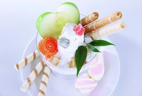 Ice cream with wafer sticks isolated on white — Stock Photo, Image