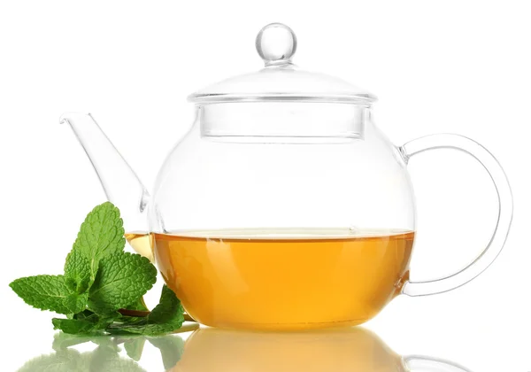 Teapot with mint isolated on white — Stock Photo, Image