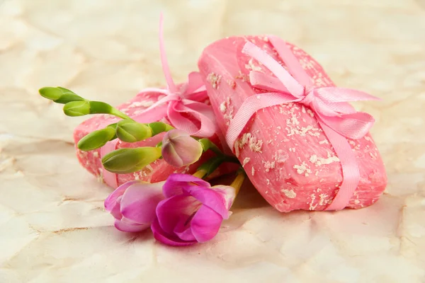 Natural handmade soap, on beige background — Stock Photo, Image