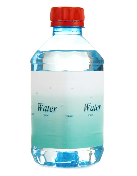 Water fles met label geïsoleerd op wit — Stockfoto