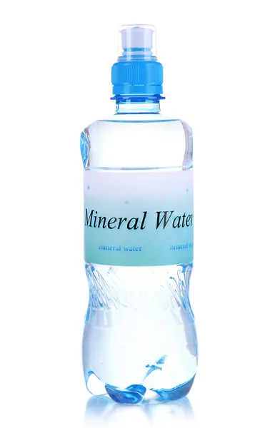 Water bottle with label isolated on white — Stock Photo, Image