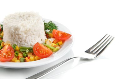 sebzeler, üzerinde beyaz izole lezzetli risotto