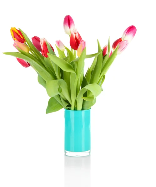 Mooie tulpen in emmer geïsoleerd op wit — Stockfoto