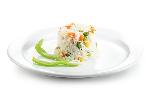 Delicious risotto with vegetables, isolated on white — Stock Photo, Image