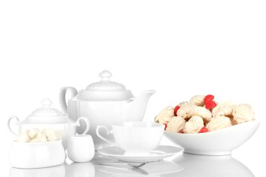 güzel beyaz yemek servisi ile üzerine beyaz izole bir hava meringues