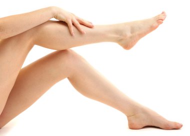 güzel kadın bacakları, üzerinde beyaz izole