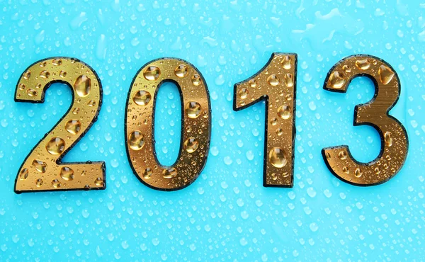 2013 in golden numbers, on blue background — Stock Photo, Image