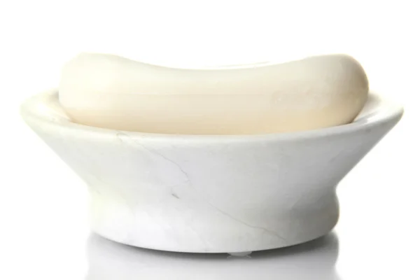 Savonnette avec savon isolé sur blanc — Photo