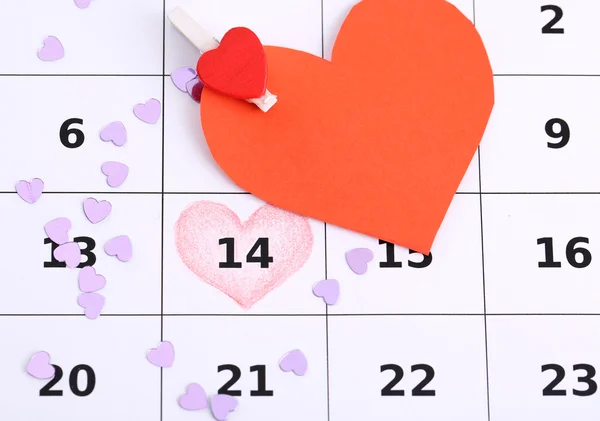 Notes sur le calendrier (Saint-Valentin), gros plan — Photo