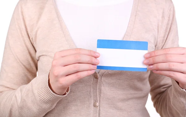 Blank nametag on girl's clothes close up — Stock Photo, Image