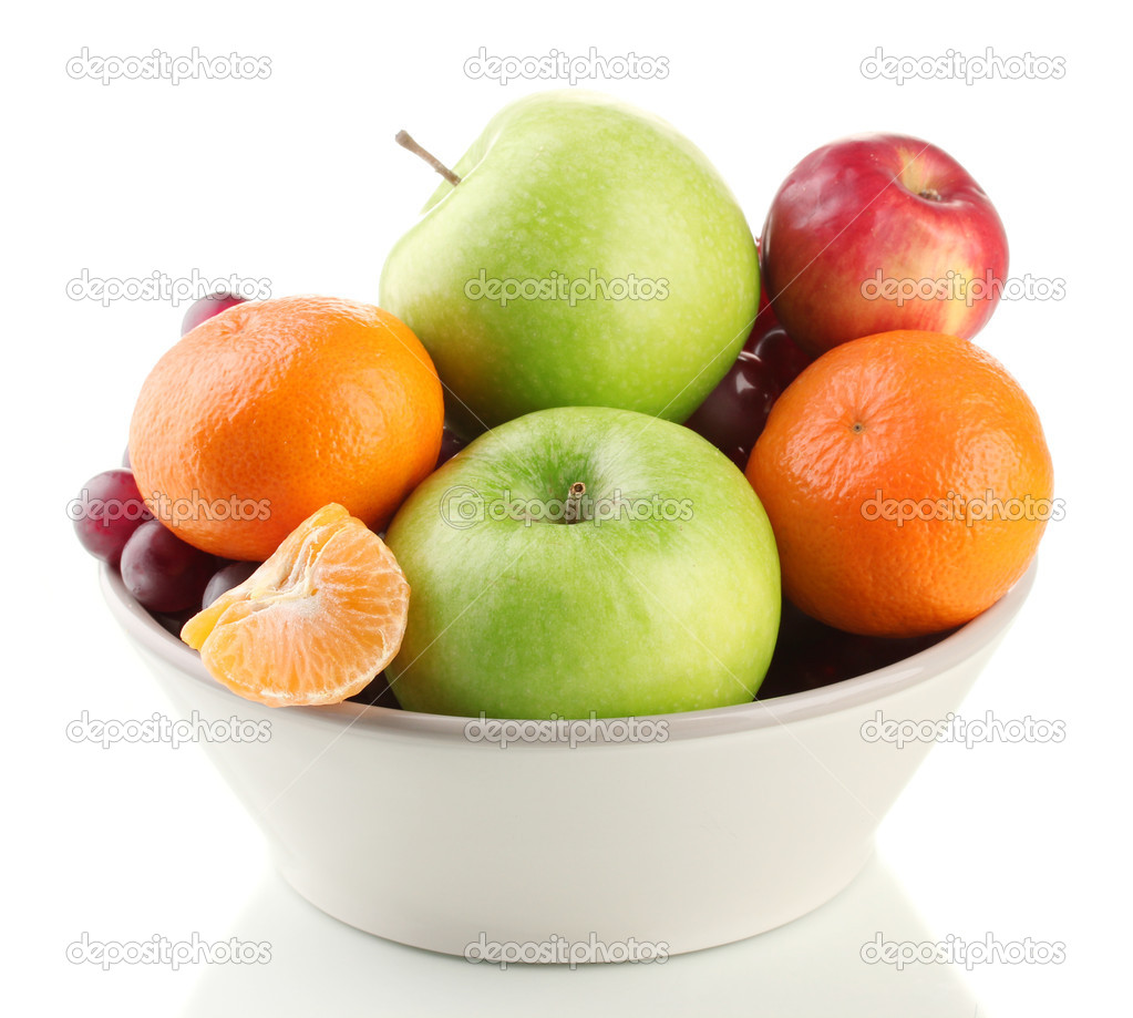 Bowl with fruits, isolated on white
