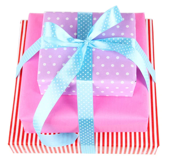 Gift box tied with a ribbon isolated on white — Stock Photo, Image