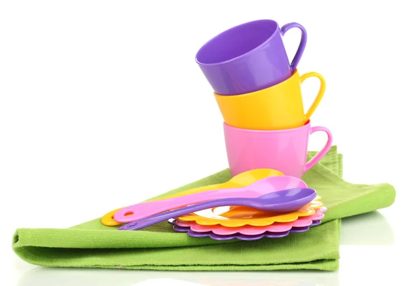 Children's plastic tableware isolated on white — Stock Photo, Image