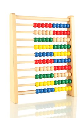 parlak ahşap oyuncak abacus, üzerinde beyaz izole