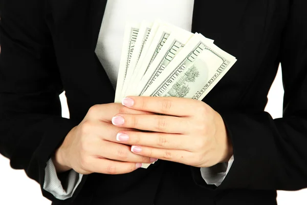 Woman recounts dollars, close up — Stock Photo, Image