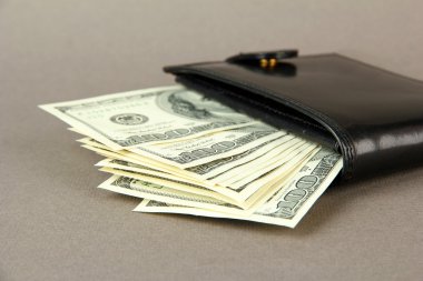portefeuille met honderd dollar biljetten, op een achtergrond met kleur