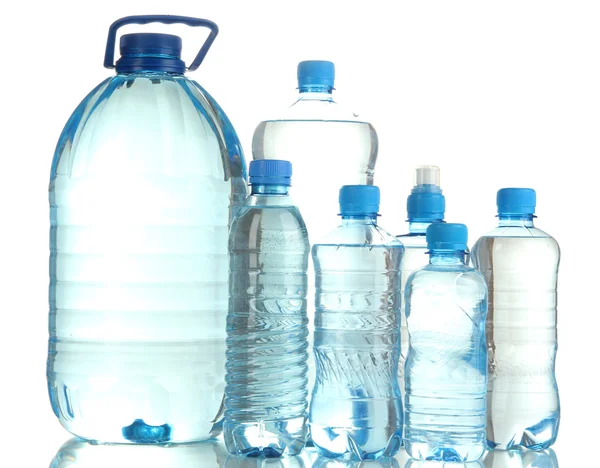 Different water bottles isolated on white — Stock Photo, Image