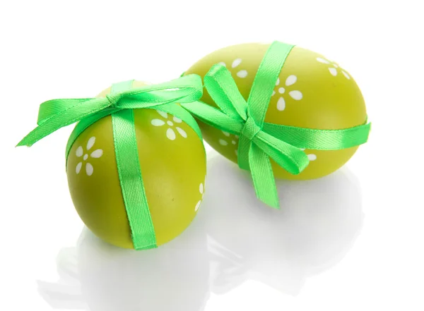 Bright easter eggs with bows, isolated on white — Stock Photo, Image