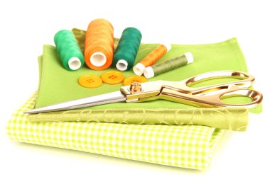 dikiş aksesuarları ve kumaş üzerine beyaz izole