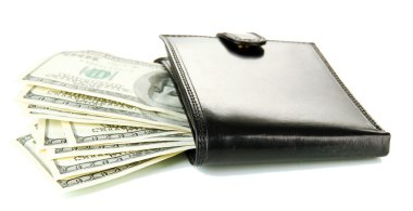 m-cüzdan ile üzerine beyaz izole yüz dolarlık banknot