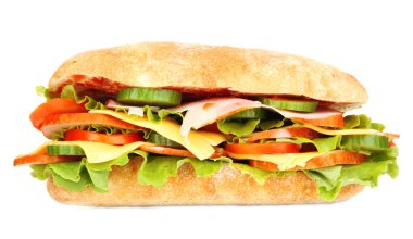 jambon ve üzerinde beyaz izole sebze taze ve lezzetli sandviç