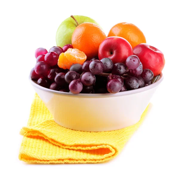 Bowl with fruits, isolated on white — Stock Photo, Image