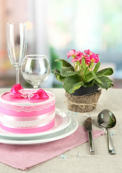 Romantic table serving on bright background — Stock Photo, Image