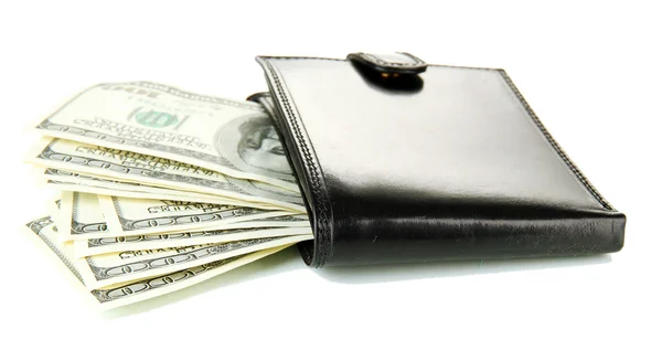 M-cüzdan ile üzerine beyaz izole yüz dolarlık banknot — Stok fotoğraf