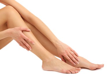 güzel kadın bacakları, üzerinde beyaz izole