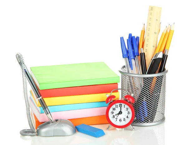 School en office supplies op geïsoleerde Wit — Stockfoto