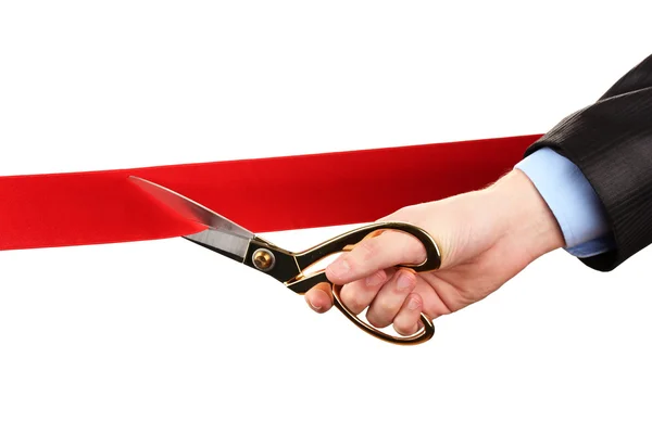 Cutting red ribbon, isolated on white — Stockfoto