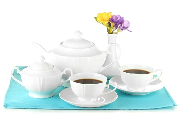 Beau service à thé, isolé sur blanc — Photo